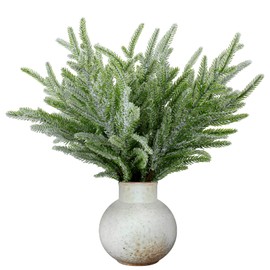 Chuangdi 12 Pcs Pine Branches 16 Inch Artificial Christmas Tree Picks Snowy Norfolk Artificial Pine Branches for Vase Christmas Wreath DIY Floral Arrangement Holiday Decor