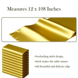 SINSSOWL 10 Pack Gold Table Runners 12 X 108 Inches Wedding Satin Table Runner for Party Birthday Banquet Bridal Shower Baby Shower Engagement Table Decorations - Gold