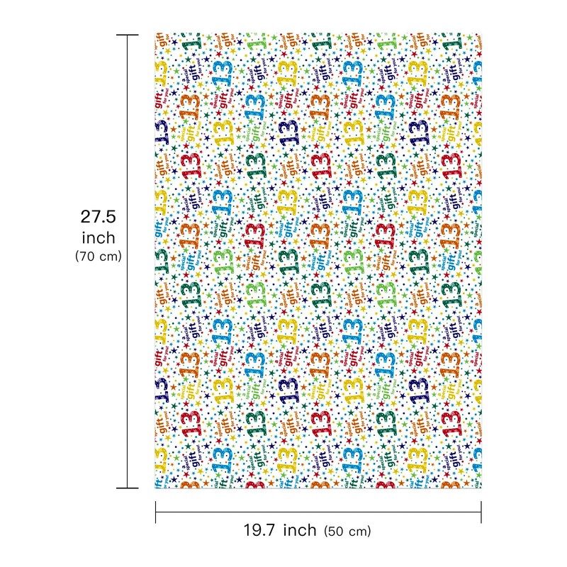 WRAPAHOLIC Birthday Wrapping Paper Sheet - 6 Sheets Colorful 13th