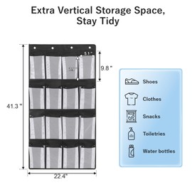 F-color Shoe Organizer for Cruise Ship Essentials - Mesh Over the Door Hanging Shoe Organizer Space Saving Large 16 Pockets Sturdy Quick Dry with 4 Hooks, Black with White Mesh