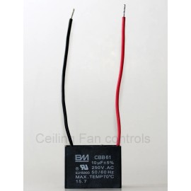 New Tech CEILING FAN CAPACITOR CBB61 10uf 250V 2 WIRE Genuine with 1 year warranty 10mfd