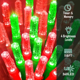 Heceltt 360 LED 118 FT Christmas Lights Outdoor, 8 Modes Christmas Lights Plug in, IP44 Waterproof Led Christmas Lights with Timer and Memory for Xmas Yard Garden Decorations (Red and Green)