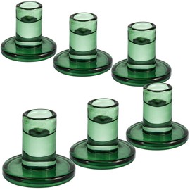TELOSMA Green Glass Candlestick Holders 6PCS, Short Candle Holders fit to Taper Candles which Diameter 5/6-7/8 inch- Summer Dinner Table Decor, Winter Windowsills/Fireplace Mantel Centerpiece