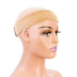 Wig Grip Band Flexible Velvet Scarf Adjustable Wig Comfort Band Headband Wig Comfort Non-Slip Adjustable Fasten Wig Bands with Wavy Silicone (Beige)