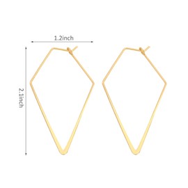 YAKRUNA 12PCS Large Geometric Earring Hooks for Jewelry Making, Hypoallergenic 14k Genuine Gold Plated Hoop Earrings for Women, Diamond Shaped Thin Ear Wires for DIY Dangle Earrings