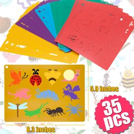 Plantillas para niños, 35 plantillas de dibujo reutilizables para niños, plantillas de plástico con variedad de temas/formas, regalo de cumpleaños de Navidad para niñas y niños