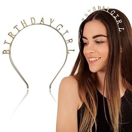 "Birthday Girl" Headband Headpiece - Girls Party Hair Accessories For All Hair Types - Birthday Headband Decorations - Metallic Gold Crown For Selfies And Virtual Parties (Gold)