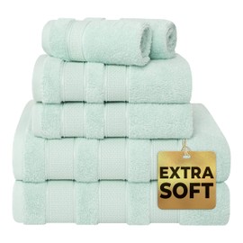 American Soft Linen Salem Turkish Bath Towel Set, 100% Cotton 600 GSM 6 Piece Towels for Bathroom, 2 Bath Towels 2 Hand Towels 2 Washcloths, Mint