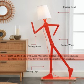 HROOME Cool Tall Floor Lamp for Bedroom & Living Room - Unique Corner Decorative Reading Wood Standing Light Creative Swing Arm Design for Farmhouse Dorn Gift Idea - Oran Orange Bulb Included