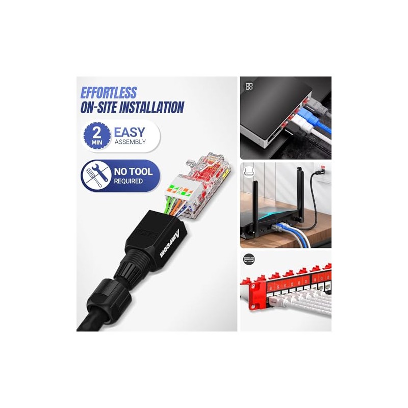 AMPCOM Cat6 Conector RJ45 sin herramientas UTP Terminación de campo