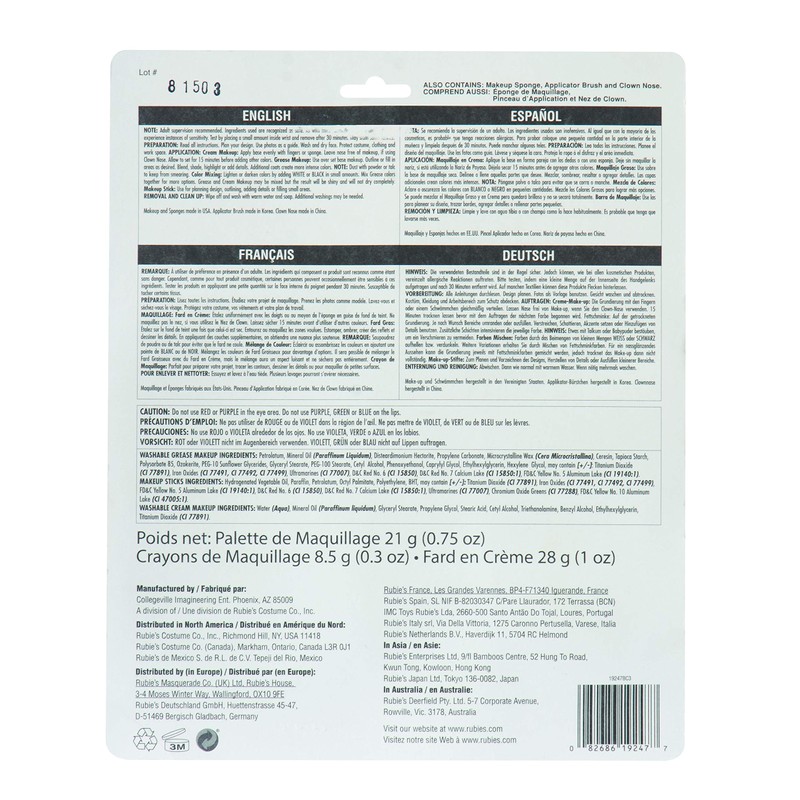 Rubies Costume Co Adult Character Makeup Kit