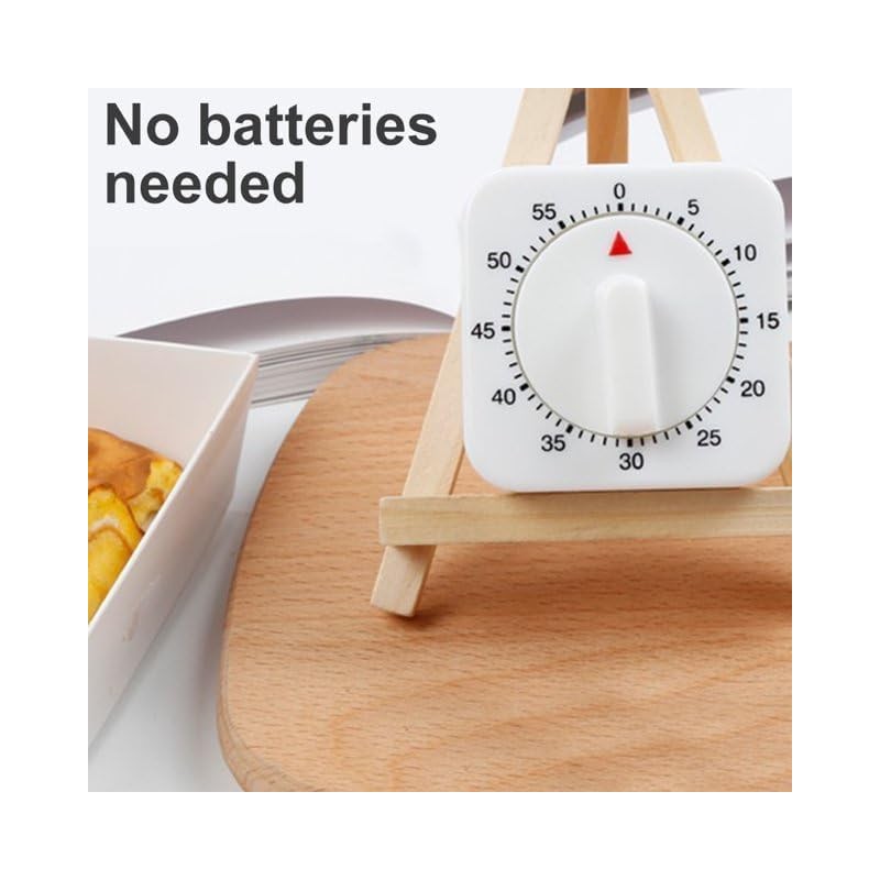 White Square Timer Clock 60-Minute Mechanical Kitchen Timer Wind up