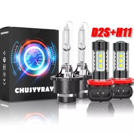 CHUSYYRAY For Infiniti QX56 2011 2012 2013 Front HID Headlight High/Low Fog Light 4×Bulbs