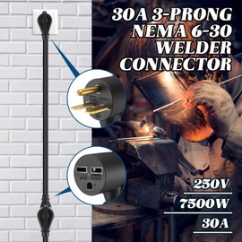 Kanayu 30A Power Cord Compatible with NEMA 6-30P Extension Cord 6-30P Male Plug to 6-30R Female Receptacle, for Welder Compressor Heater, STW 10 AWG/3C, 250V, 7500W, ETL Listed(10ft)