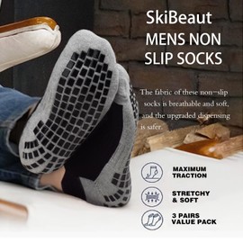 SkiBeaut Ankle Men Low Cut Socks Non Slip Grips Cushion Socks 3 Pairs Pilates Yoga Hospital Anti Skid Man Socks