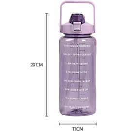 Botella de agua 2 litros con pajita, Gran capacidad con asa Jarra, Grandes botellas de viaje portátiles para deportes escala tiempo, Sin BPA y Reutilizable (Negro)