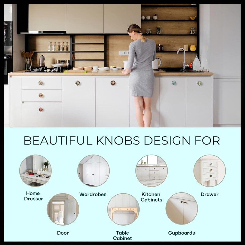 Shyamvun Cabinet Knobs Boho Grey Ceramic Dresser Pull Handle Kitchen