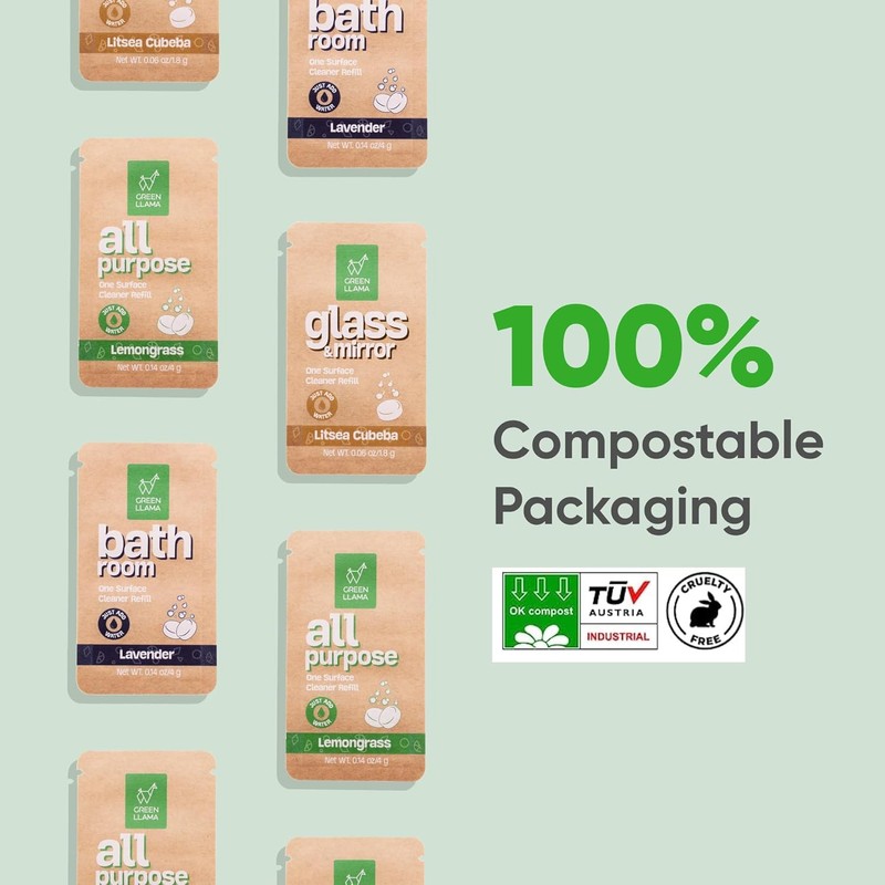 Bathroom Refill 8-Pack - Certified Compostable Packaging, Natural Cleaning Solution