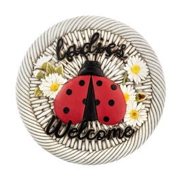 Napco Ladies Welcome Ladybug Floral White 10 x 10 Concrete Stepping Stone