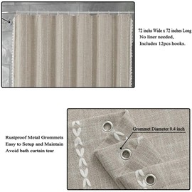 Boho Farmhouse Shower Curtain for Bathroom, Linen Striped Fabric Shower Curtain Set with Tassel,Bohemian Vintage Country Cloth Curtains with 12 Hooks,72 x 72 inches (Beige)