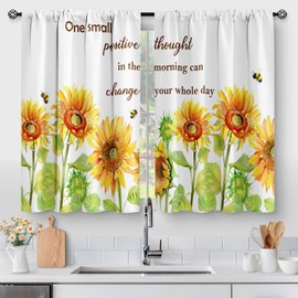 Sunflower Floral Kitchen Curtains - Farmhouse Rustic Country Vintage Spring Retro Flower Short Cafe Tier Curtains Decor for Dining Room Plant Art Rod Pocket Window Drapes 2 Panels Set 28"x36"