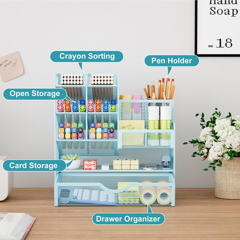 Marbrasse Mesh Pen Holder for Desk, Multi-Functional Pencil Organizer with