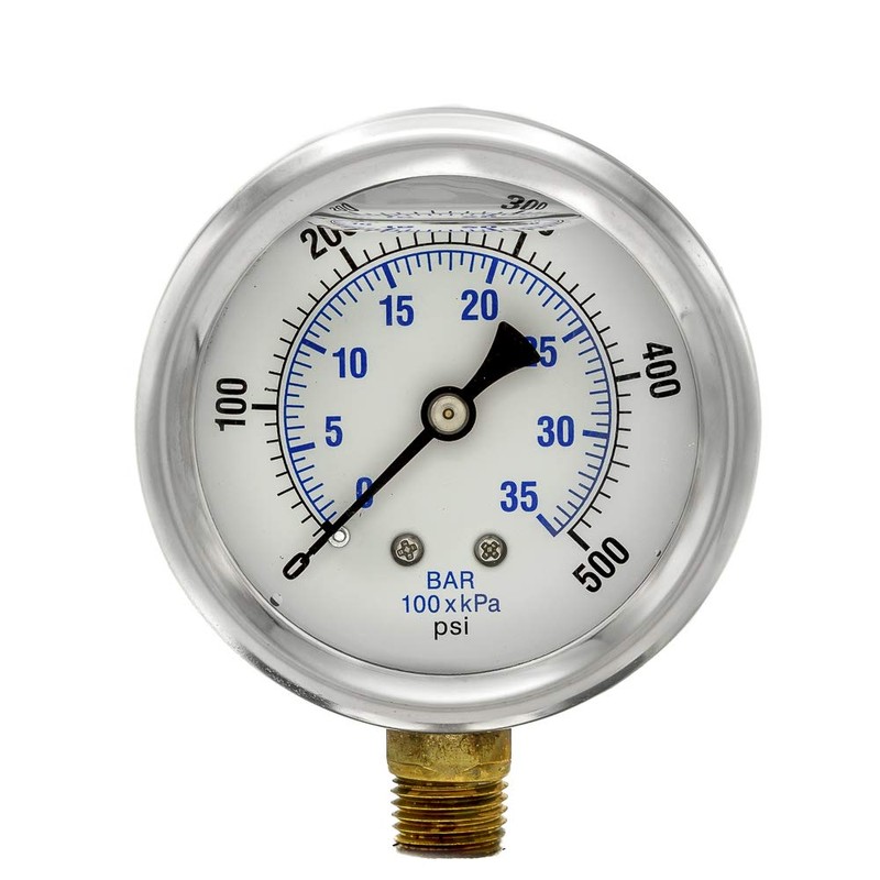 PIC Gauges PRO-201L-254J 0-500 PSI Pressure Gauge, 2 1/2" Dial,