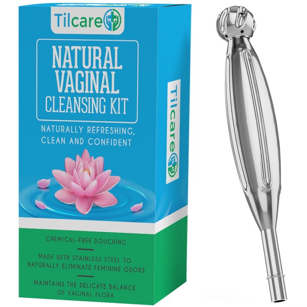 Natural Vaginal Cleanser Wash by Tilcare - Reusable Stainless Steel Douche System for Vaginal Odor and Feminine Hygiene - Water-Based, Chemical-Free Solution