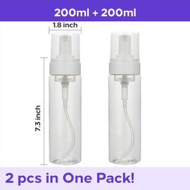 7oz Foam Pump Bottle - Usiriy 2Pcs Foam Bottle Dispenser Travel Empty Foaming Soap Dispensers Clear Plastic Spray Bottles for Travel Hand Soap Shampoo Foaming Castile Cosmetics (200ml)