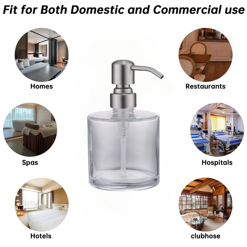 ICREEH Clear Glass Bathroom Soap Dispenser with Rust Proof Stainless