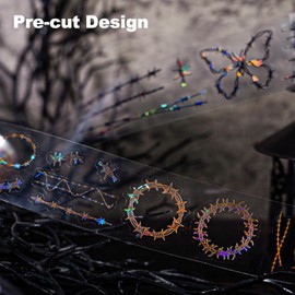 MiyouLuna 6 Rolls Thorn Vine PET Tapes Set, Holographic Pre-Cut Stickers for Journaling, Scrapbooking, and DIY Crafts, with Decorative Clip