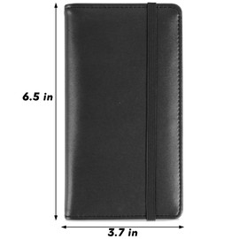 LOLOMLO PU Leather Checkbook Cover for Register Duplicate Checks, RFID Blocking Checkbook Holder with Elastic Strap & PVC Flap for Men and Women, Black, Simple Style