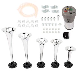 Super Loud La Cucaracha Musical Air Horn Kit - 5 Trumpet Horns with Compressor for 12V Vehicles