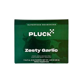 Pluck Zesty Garlic Organ Meat Blend Seasoning Travel Pack | From Grass-Fed & Grass-Finished Pastured Beef Organs with Redmond Real Sea Salt | 7 Packets, 14 Servings
