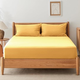 SSW HOMES Single Fitted Sheet Ochre - Deep Pocket 16 inch(40cm) - Soft Easy Care Brushed Microfiber Plain Bed Sheet - Hotel Quality Shrinkage and Fade Resistant Bedding