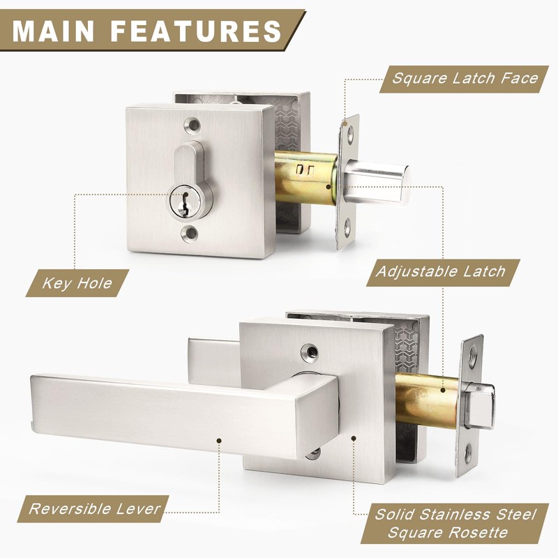 Brotima 2 Pack Keyed Front Door Lockset with Deadbolt, Reversible