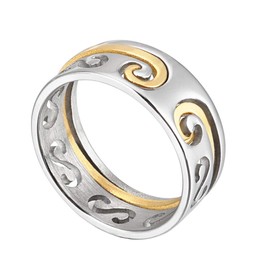 HIJONES Women's Stainless Steel Monkey King Ring 2 in 1 Matching Set Sun Wukong Mantra Jewelry Band Gold Size 9