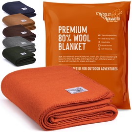 Woolly Mammoth Merino Wool Blanket - Large 66" x 90", 4LBS Camp Blanket | Throw for The Cabin, Cold Weather, Emergency, Dog Camping Gear, Hiking, Survival, Army, Outside, Outdoors – Orange