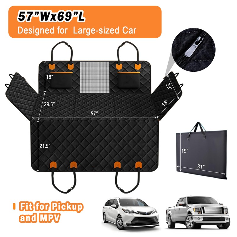 FIFIPETS Waterproof Dog Car Seat Cover Hard Bottom-Detachable, Back Seat