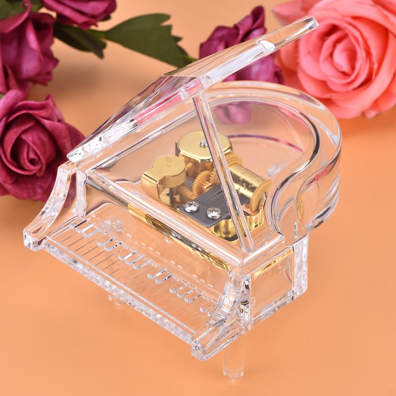 Grand Piano Shaped Windup Transprent Acrylic Music Box Birthday Present