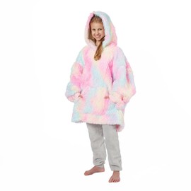 OHS Kids Oversized Blanket Hoodie, Wearable Sherpa Fleece Hoodie Blanket Super Soft Comfy Fluffy Snuggle Hoodie for Girls Boys Kids, One Size Tie Dye