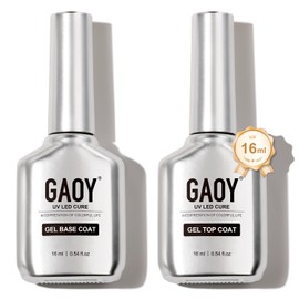 GAOY Gel Nail Top Coat & Base Coat Set, 0.6 fl oz (16 ml), 2 Piece Set, Non-Wiping, No Wiping, UV-LED Compatible, For Gel Nails