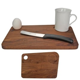 Design Breakfast Board No. 1 Made of Solid Walnut Wood, Made in Germany, with Cut-Out for the Cup and Hole for the Breakfast Egg