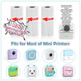 3 Rolls Mini Thermal Sticky Paper, Transparent Thermal Printer Paper with 57x25mm, Mini Thermal Printer Sticker Paper for Photo Journal Notes Memo