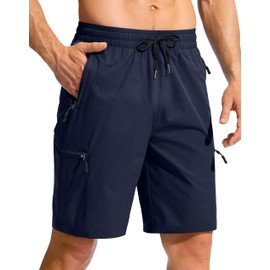 Men's Swim Trunks 9" Quick Dry Beach Shorts with 4 Zipper Pockets Board Shorts Bathing Suit Men - No Mesh Liner, Navy, Large
