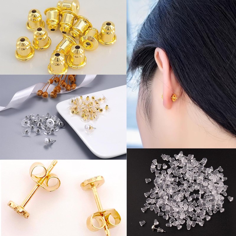 7 Styles 500PCS Earring Backs Replacements, Hypoallergenic Silicone Metal Plastic