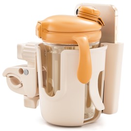 Li & Zhao Universal Stroller Cup Holder - 2-in-1 Wheelchair Cup Holder Adjustable Bike Drink Holder with Phone Holder Accessories for Rollator,Bike,Scooter,Walker(Beige)