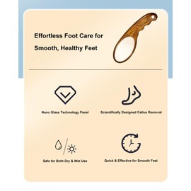 Nano-Glass Foot File Foot Callus Remover with Glass Etching Technology Portable Handheld Sized Foot Scraper for Cracked Heel for Wet and Dry Feet (Wood Color)
