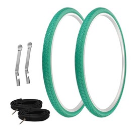 PRO+ Pair of Bicycle TIRE 700 X 38C Green/Green SIDEWALL Pair of Tires W/Heavy Duty Tubes 60MM Presta Valve & TIRE LEVERS G-5001