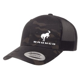 Ford Bronco Logo New Side Panel Fully Embroidered Yupoong 6606 Snapback Trucker Fitted Cap Multicam Black